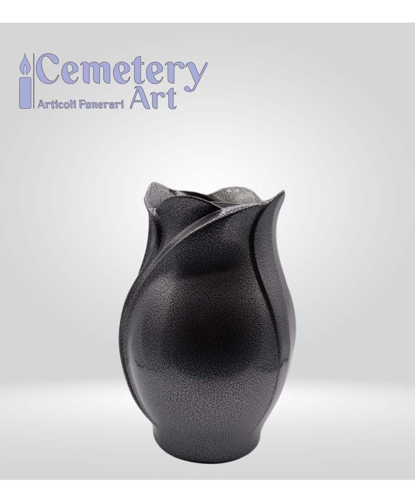 Portafiori Damy cm. 30 in lega di alluminio color nero martellato completo di interni in plastica