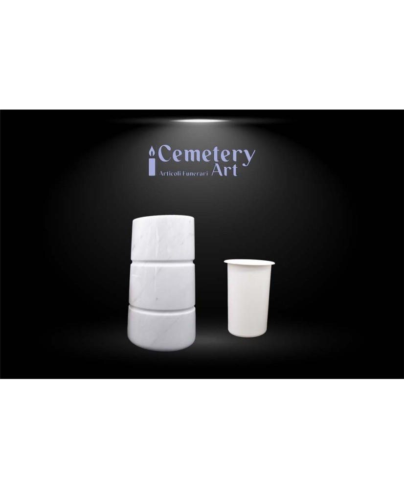 Vaso cilindrico in marmo bianco carrara cm. 35 completo di interni in plastica