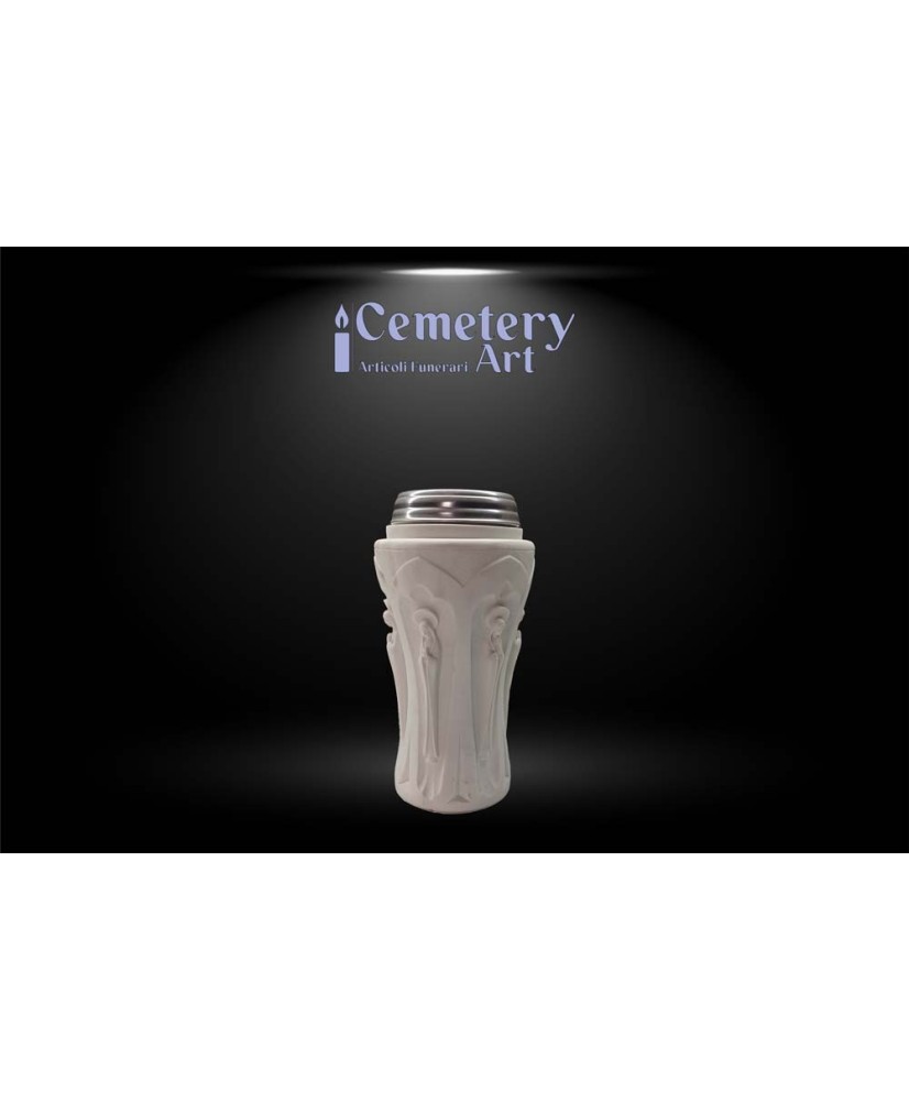 Vaso in marmo sintetico bianco altezza cm. 35 completo di interni in alluminio