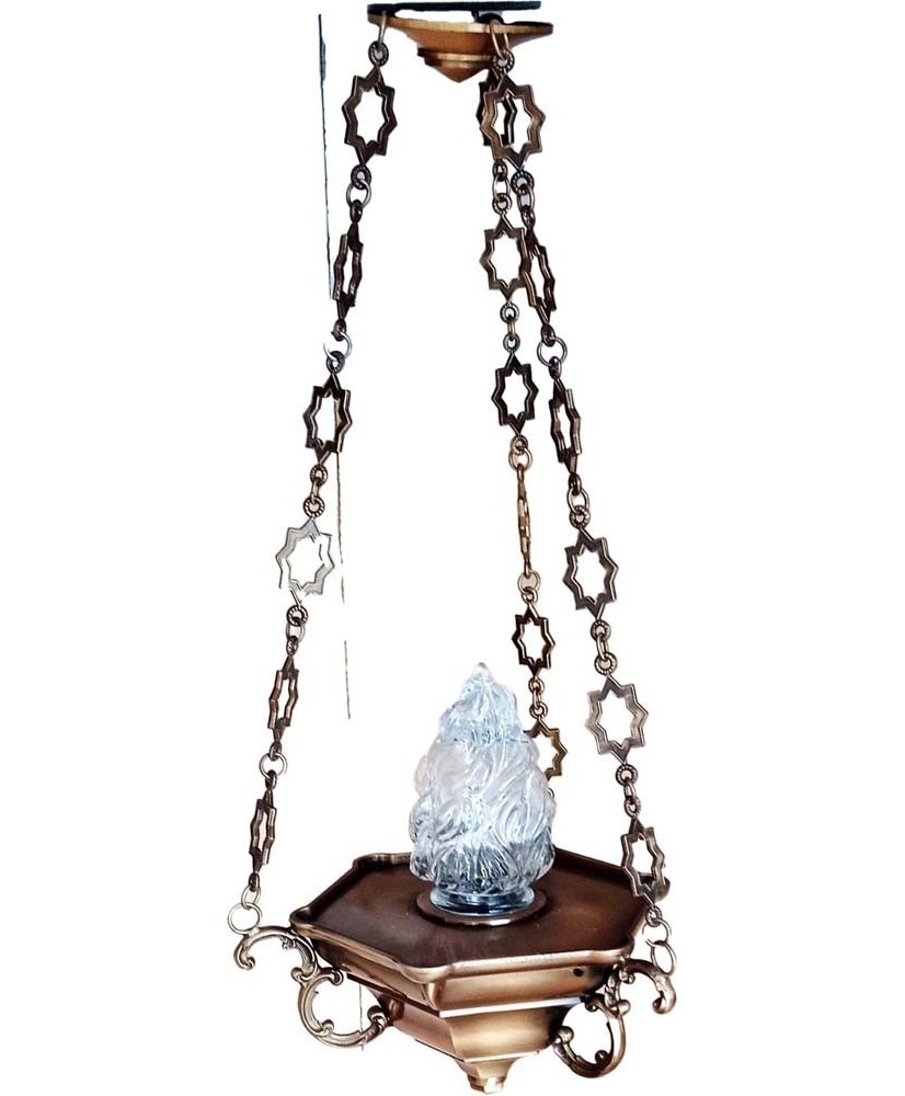 Lampada pensile in bronzo per cappella gentilizia cm. 120 completa di fiamma in vetro