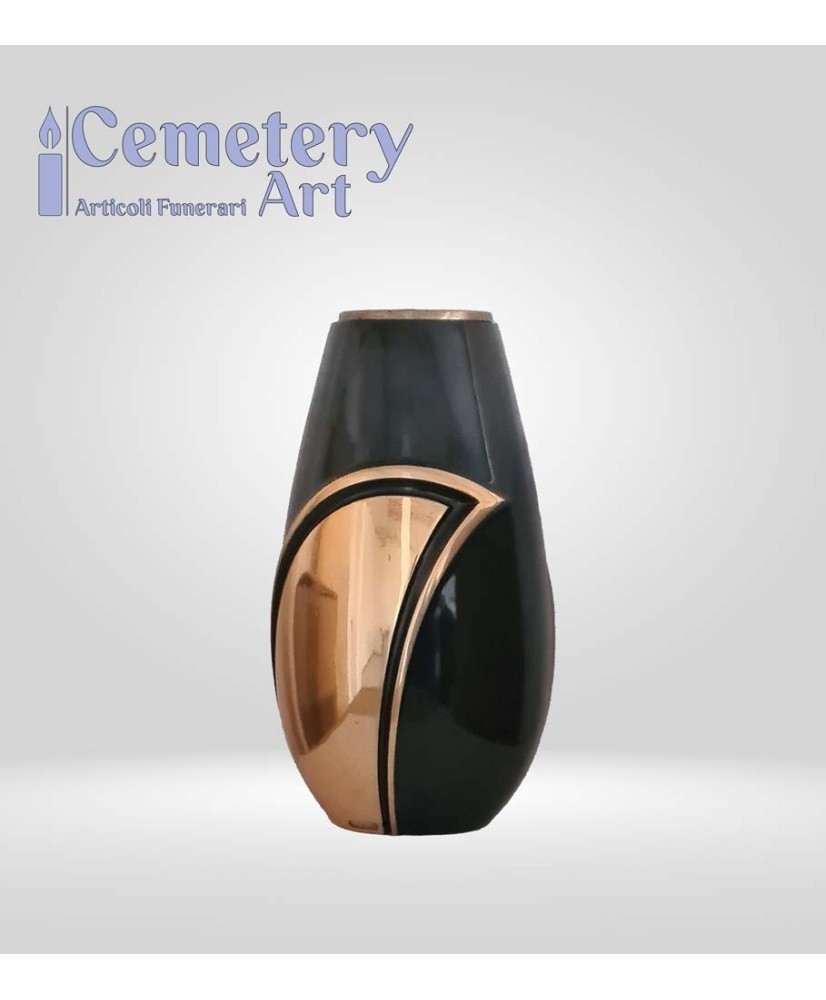 Vaso in bronzo a terreno cm. 30 color oro e nero completo di interni in plastica